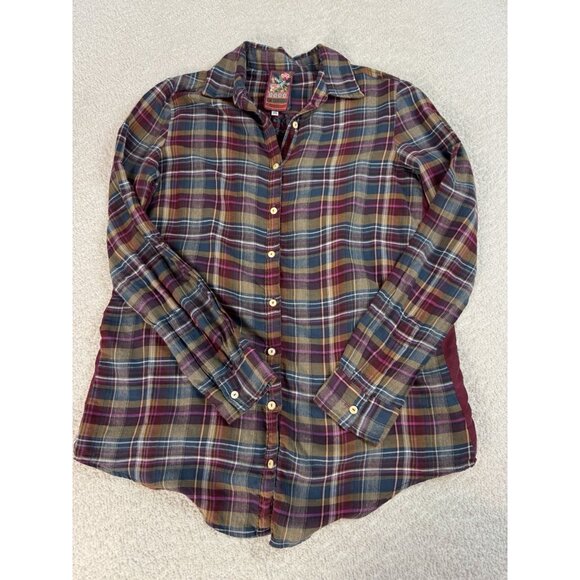 Johnny Was 3J Workshop Lorie Multicolor Plaid Embroidered Button Down Top XS - Picture 1 of 7